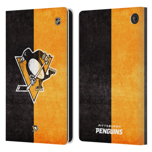 NHL Pittsburgh Penguins Half Distressed Leather Book Wallet Case Cover For Amazon Fire 7 2022