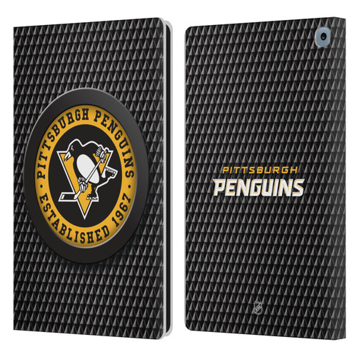 NHL Pittsburgh Penguins Puck Texture Leather Book Wallet Case Cover For Amazon Fire HD 10 / Plus 2021