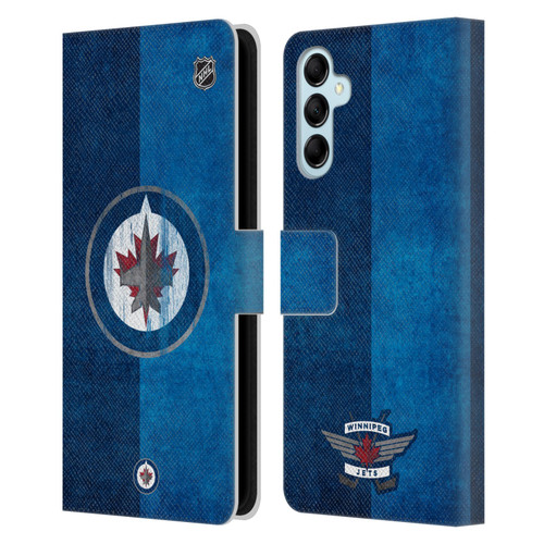 NHL Winnipeg Jets Half Distressed Leather Book Wallet Case Cover For Samsung Galaxy M14 5G