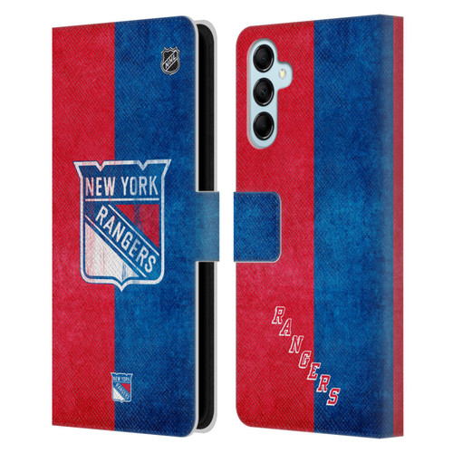 NHL New York Rangers Half Distressed Leather Book Wallet Case Cover For Samsung Galaxy M14 5G
