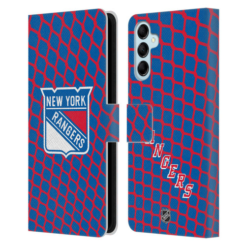 NHL New York Rangers Net Pattern Leather Book Wallet Case Cover For Samsung Galaxy M14 5G