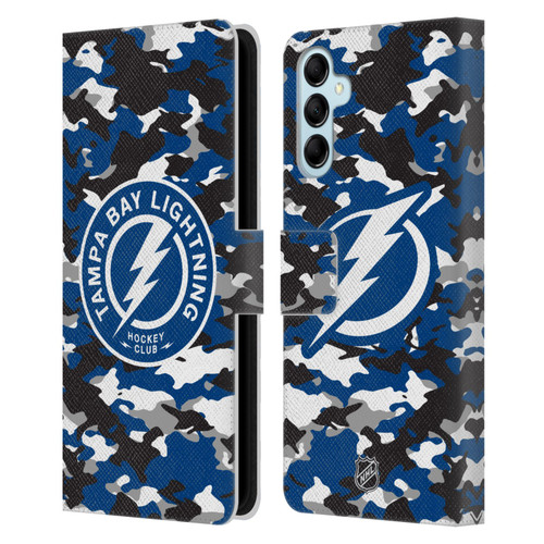 NHL Tampa Bay Lightning Camouflage Leather Book Wallet Case Cover For Samsung Galaxy M14 5G