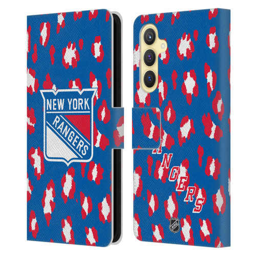 NHL New York Rangers Leopard Patten Leather Book Wallet Case Cover For Samsung Galaxy S23 FE 5G