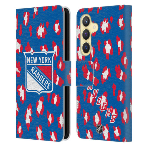 NHL New York Rangers Leopard Patten Leather Book Wallet Case Cover For Samsung Galaxy S24 5G