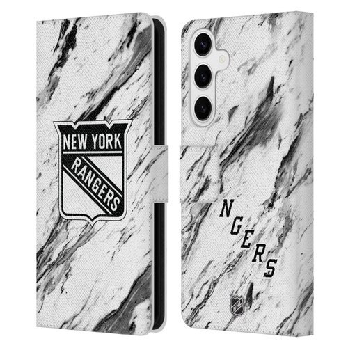 NHL New York Rangers Marble Leather Book Wallet Case Cover For Samsung Galaxy S24+ 5G