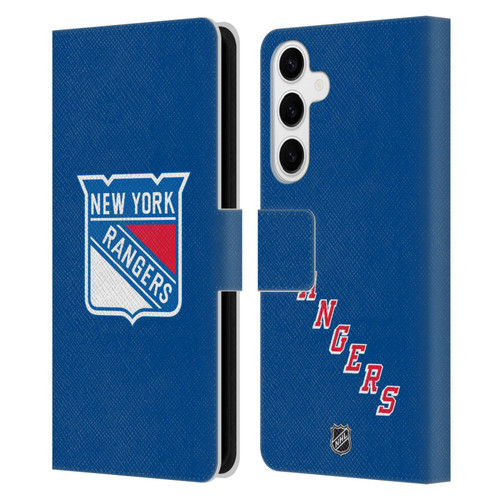 NHL New York Rangers Plain Leather Book Wallet Case Cover For Samsung Galaxy S24+ 5G