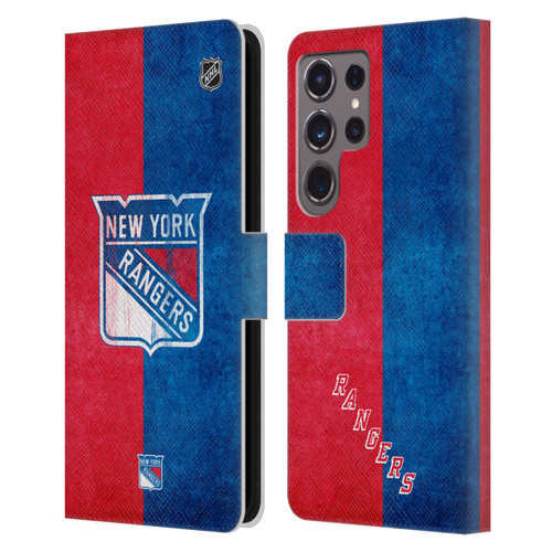 NHL New York Rangers Half Distressed Leather Book Wallet Case Cover For Samsung Galaxy S24 Ultra 5G