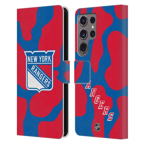 NHL New York Rangers Cow Pattern Leather Book Wallet Case Cover For Samsung Galaxy S24 Ultra 5G