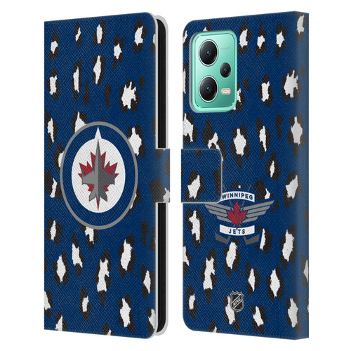NHL Winnipeg Jets Leopard Patten Leather Book Wallet Case Cover For Xiaomi Redmi Note 12 5G