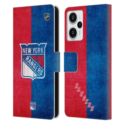 NHL New York Rangers Half Distressed Leather Book Wallet Case Cover For Xiaomi Redmi Note 12T