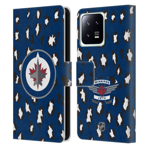NHL Winnipeg Jets Leopard Patten Leather Book Wallet Case Cover For Xiaomi 13 5G