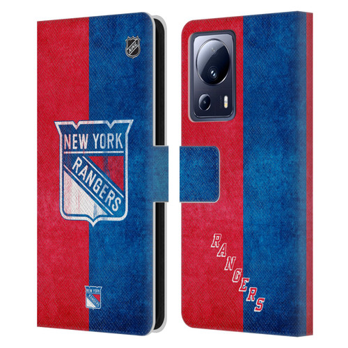 NHL New York Rangers Half Distressed Leather Book Wallet Case Cover For Xiaomi 13 Lite 5G