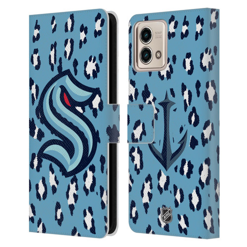 NHL Seattle Kraken Leopard Patten Leather Book Wallet Case Cover For Motorola Moto G Stylus 5G 2023