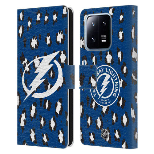 NHL Tampa Bay Lightning Leopard Patten Leather Book Wallet Case Cover For Xiaomi 13 Pro 5G