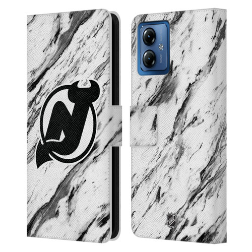 NHL New Jersey Devils Marble Leather Book Wallet Case Cover For Motorola Moto G14