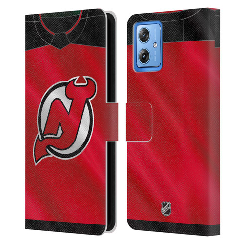 NHL New Jersey Devils Jersey Leather Book Wallet Case Cover For Motorola Moto G54 5G