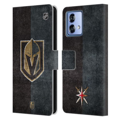 NHL Vegas Golden Knights Half Distressed Leather Book Wallet Case Cover For Motorola Moto G84 5G