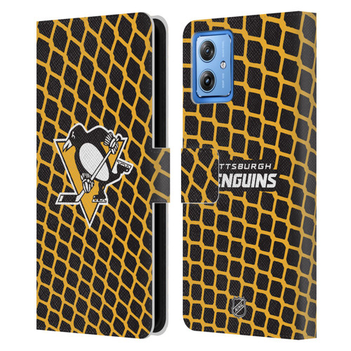 NHL Pittsburgh Penguins Net Pattern Leather Book Wallet Case Cover For Motorola Moto G54 5G