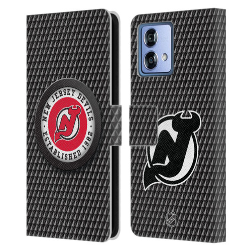 NHL New Jersey Devils Puck Texture Leather Book Wallet Case Cover For Motorola Moto G84 5G