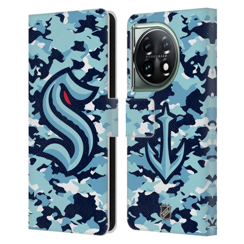 NHL Seattle Kraken Camouflage Leather Book Wallet Case Cover For OnePlus 11 5G