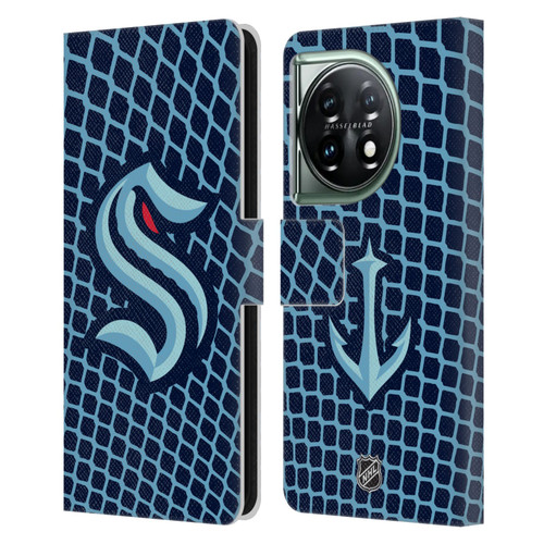 NHL Seattle Kraken Net Pattern Leather Book Wallet Case Cover For OnePlus 11 5G