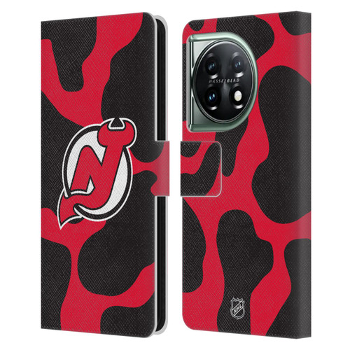 NHL New Jersey Devils Cow Pattern Leather Book Wallet Case Cover For OnePlus 11 5G