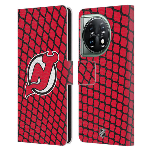 NHL New Jersey Devils Net Pattern Leather Book Wallet Case Cover For OnePlus 11 5G