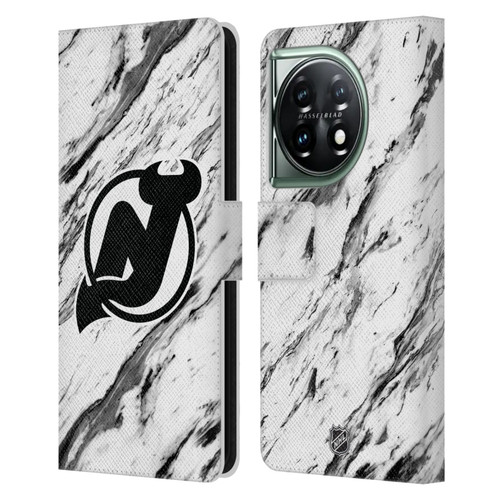 NHL New Jersey Devils Marble Leather Book Wallet Case Cover For OnePlus 11 5G