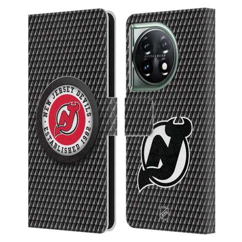 NHL New Jersey Devils Puck Texture Leather Book Wallet Case Cover For OnePlus 11 5G