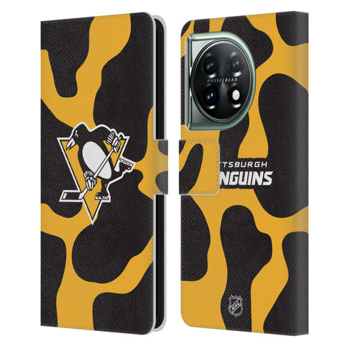 NHL Pittsburgh Penguins Cow Pattern Leather Book Wallet Case Cover For OnePlus 11 5G