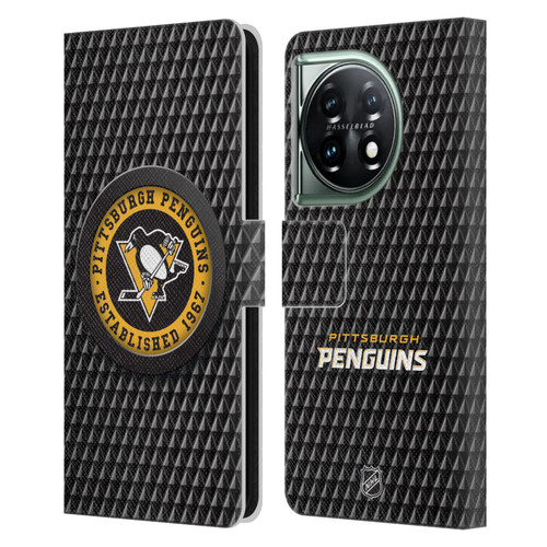 NHL Pittsburgh Penguins Puck Texture Leather Book Wallet Case Cover For OnePlus 11 5G