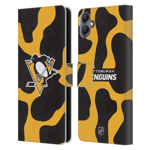 NHL Pittsburgh Penguins Cow Pattern Leather Book Wallet Case Cover For Samsung Galaxy A05