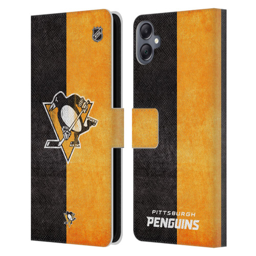 NHL Pittsburgh Penguins Half Distressed Leather Book Wallet Case Cover For Samsung Galaxy A05