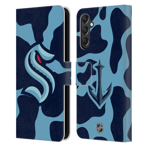 NHL Seattle Kraken Cow Pattern Leather Book Wallet Case Cover For Samsung Galaxy A24 4G / M34 5G