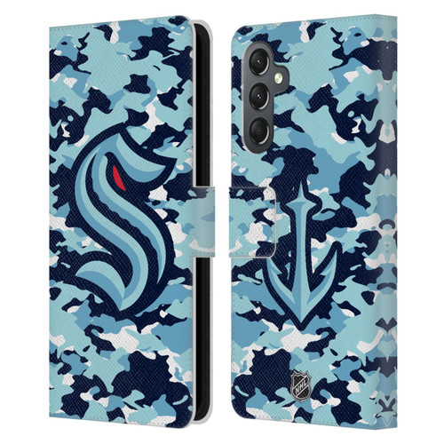 NHL Seattle Kraken Camouflage Leather Book Wallet Case Cover For Samsung Galaxy A25 5G