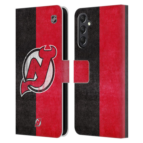 NHL New Jersey Devils Half Distressed Leather Book Wallet Case Cover For Samsung Galaxy A24 4G / M34 5G