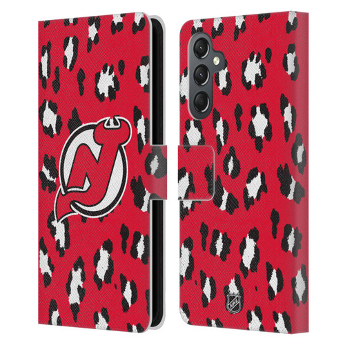NHL New Jersey Devils Leopard Patten Leather Book Wallet Case Cover For Samsung Galaxy A25 5G