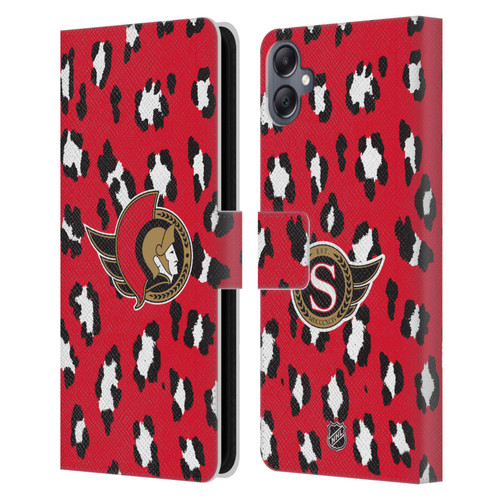NHL Ottawa Senators Leopard Patten Leather Book Wallet Case Cover For Samsung Galaxy A05