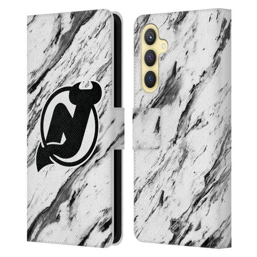 NHL New Jersey Devils Marble Leather Book Wallet Case Cover For Samsung Galaxy S23 FE 5G