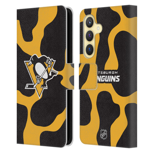 NHL Pittsburgh Penguins Cow Pattern Leather Book Wallet Case Cover For Samsung Galaxy S24 5G