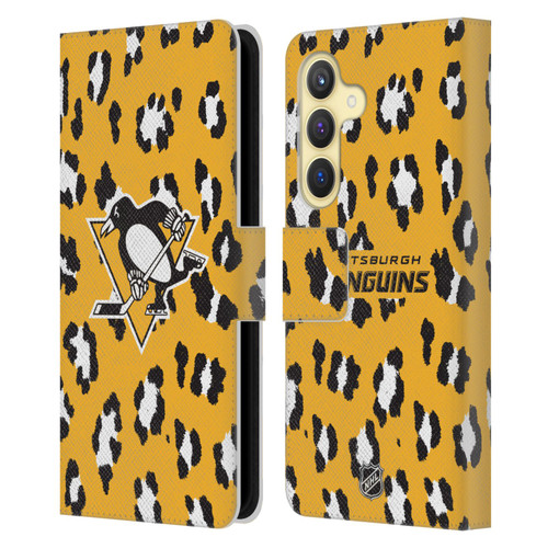 NHL Pittsburgh Penguins Leopard Patten Leather Book Wallet Case Cover For Samsung Galaxy S24 5G