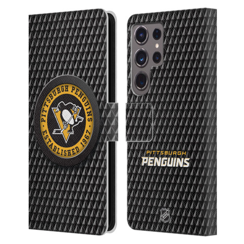 NHL Pittsburgh Penguins Puck Texture Leather Book Wallet Case Cover For Samsung Galaxy S24 Ultra 5G