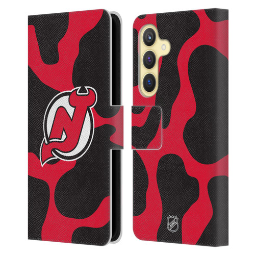 NHL New Jersey Devils Cow Pattern Leather Book Wallet Case Cover For Samsung Galaxy S24 5G