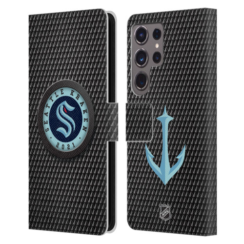 NHL Seattle Kraken Puck Texture Leather Book Wallet Case Cover For Samsung Galaxy S24 Ultra 5G