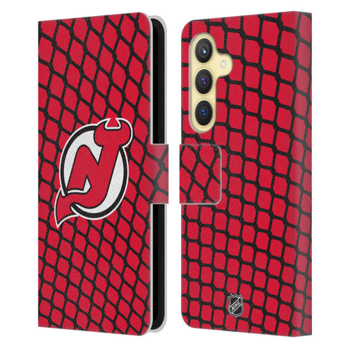 NHL New Jersey Devils Net Pattern Leather Book Wallet Case Cover For Samsung Galaxy S24 5G