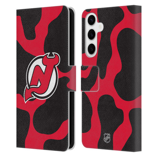 NHL New Jersey Devils Cow Pattern Leather Book Wallet Case Cover For Samsung Galaxy S24+ 5G