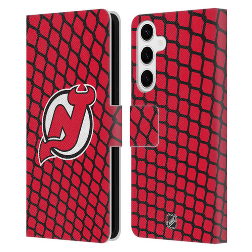 NHL New Jersey Devils Net Pattern Leather Book Wallet Case Cover For Samsung Galaxy S24+ 5G