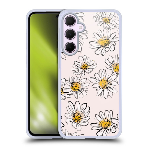 Anis Illustration Floral And Leaves Daisies Pink Pastel Soft Gel Case for Samsung Galaxy A35 5G