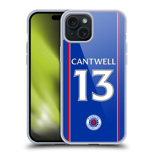 Rangers FC 2023/24 Players Home Kit Todd Cantwell Soft Gel Case for Apple iPhone 15 Plus