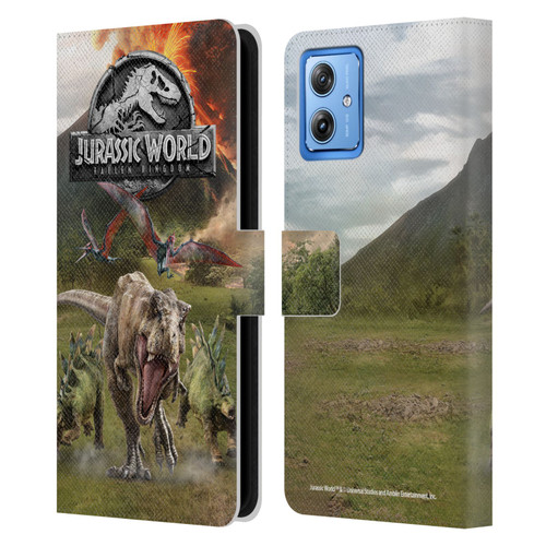 Jurassic World Fallen Kingdom Key Art Dinosaurs Escape Leather Book Wallet Case Cover For Motorola Moto G54 5G